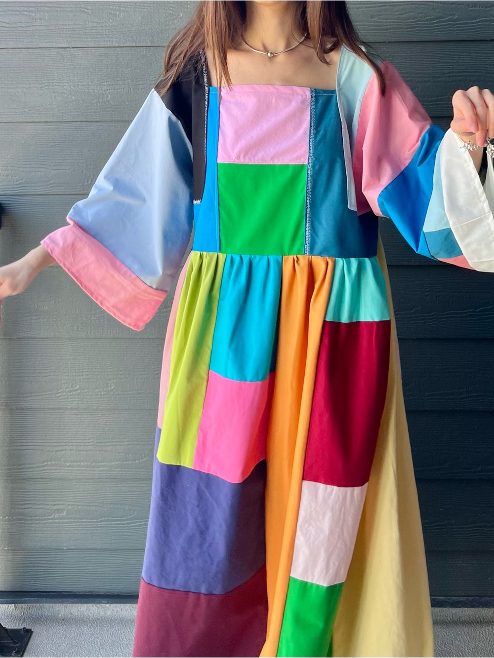 Handmade Quilted Patchwork Colorblock Dress SKU 05242 - Picture 9 of 16